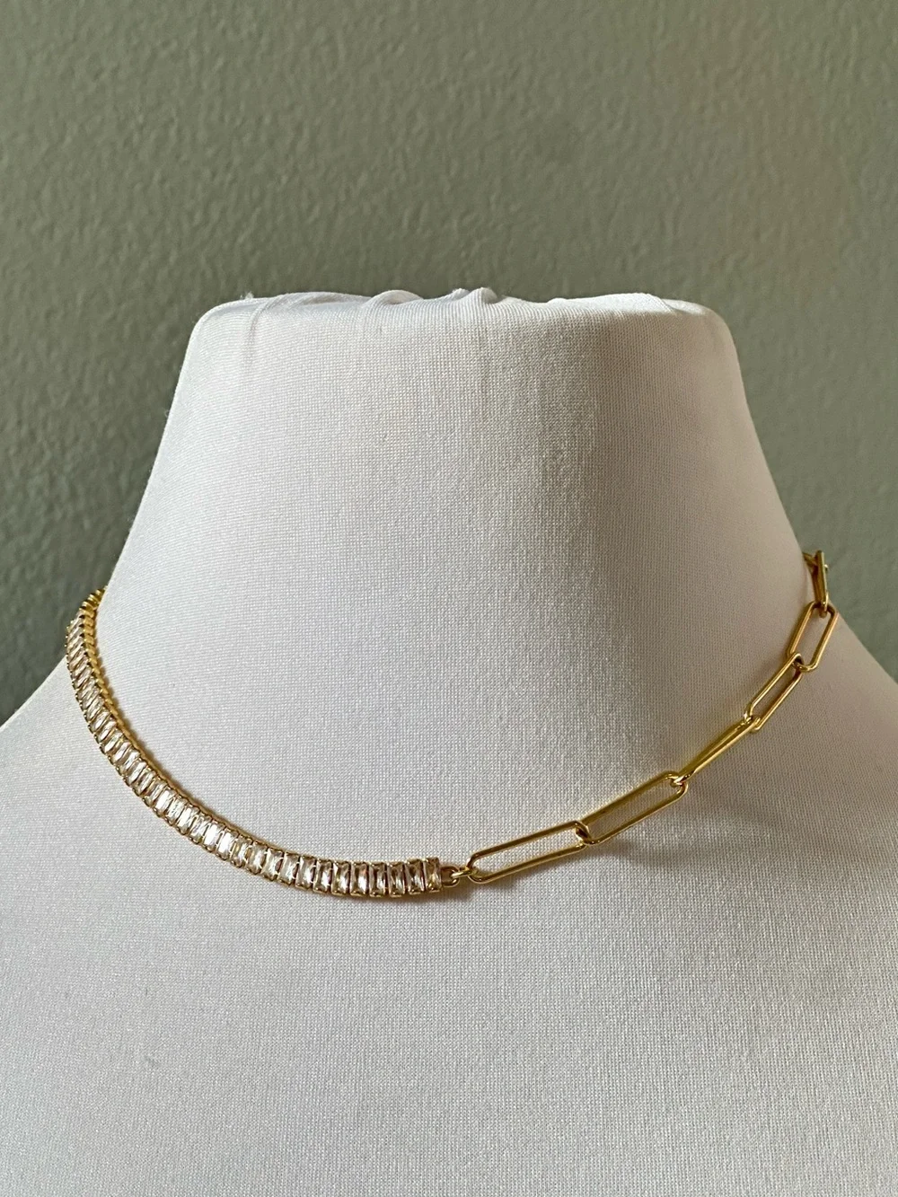 J Crew CZ Rhinestone Paperclip Chain Asymmetrical Choker Necklace McBling Y2K
